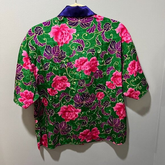 Vtg Victoria Secret Womens Multicolor Floral Silk Kimono Blouse Medium Button Up - Picture 3 of 9